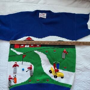 Vintage Rare Cotton Salsa Blue & Green handmade Golf chunky Sweater Size M